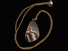 thumbnail of c1970 Stag Agate Pendant showing chain on black background