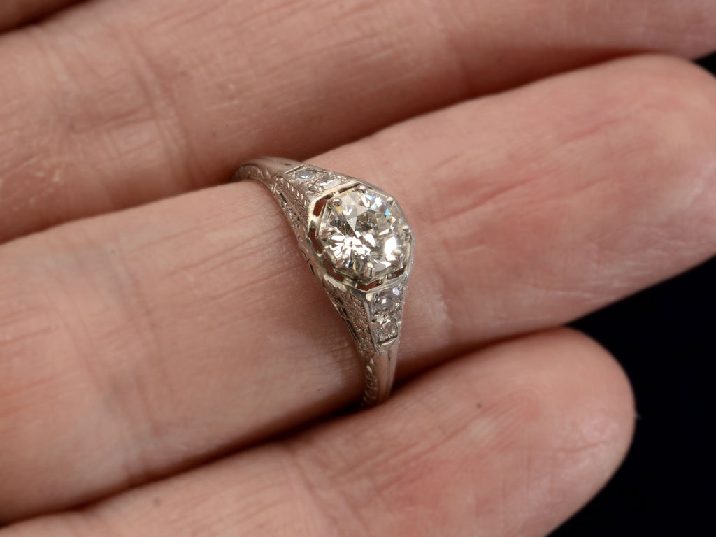 c1920 Tiffany & Co 0.65ct Ring (on finger for scale)