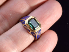thumbnail of c1920 Enamel & Tourmaline Ring (on finger for scale)