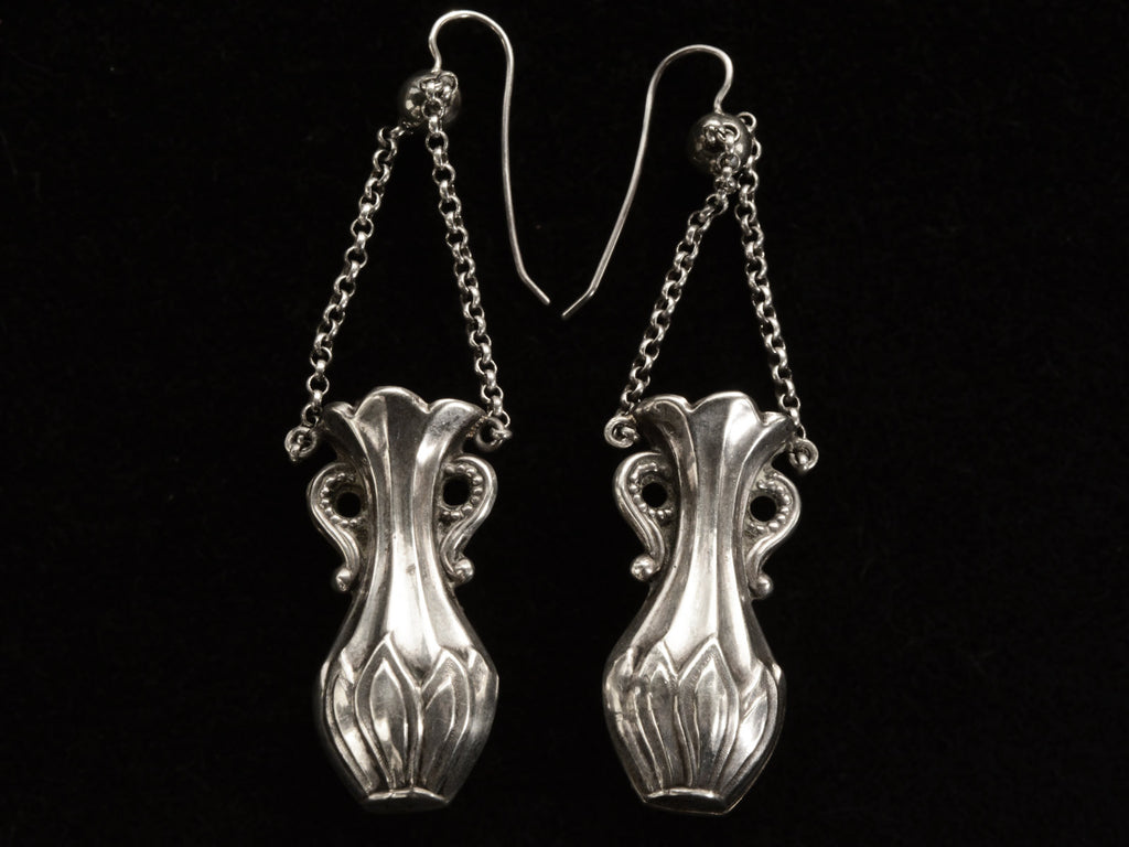 c1890 Silver Vase Earrings (on black blackground)