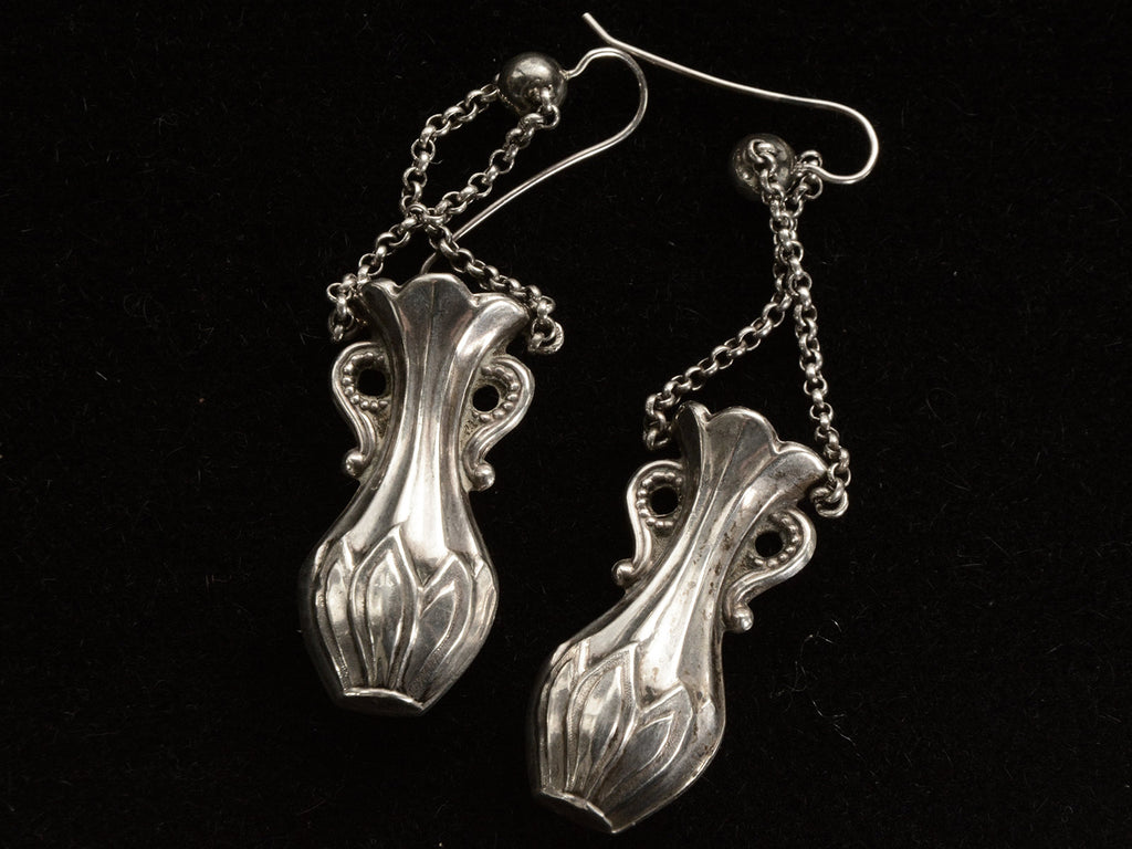 c1890 Silver Vase Earrings (on black background)