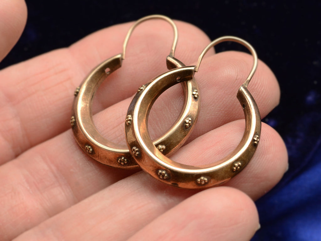 c1850 Victorian Hoop Earrings (shown on hand for scale))