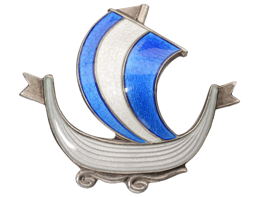 1930s Viking Ship Brooch (on background)