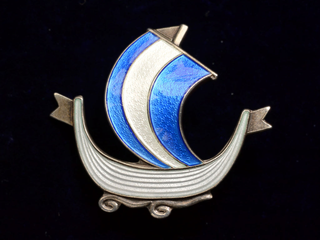 1930s Viking Ship Brooch (on black background)