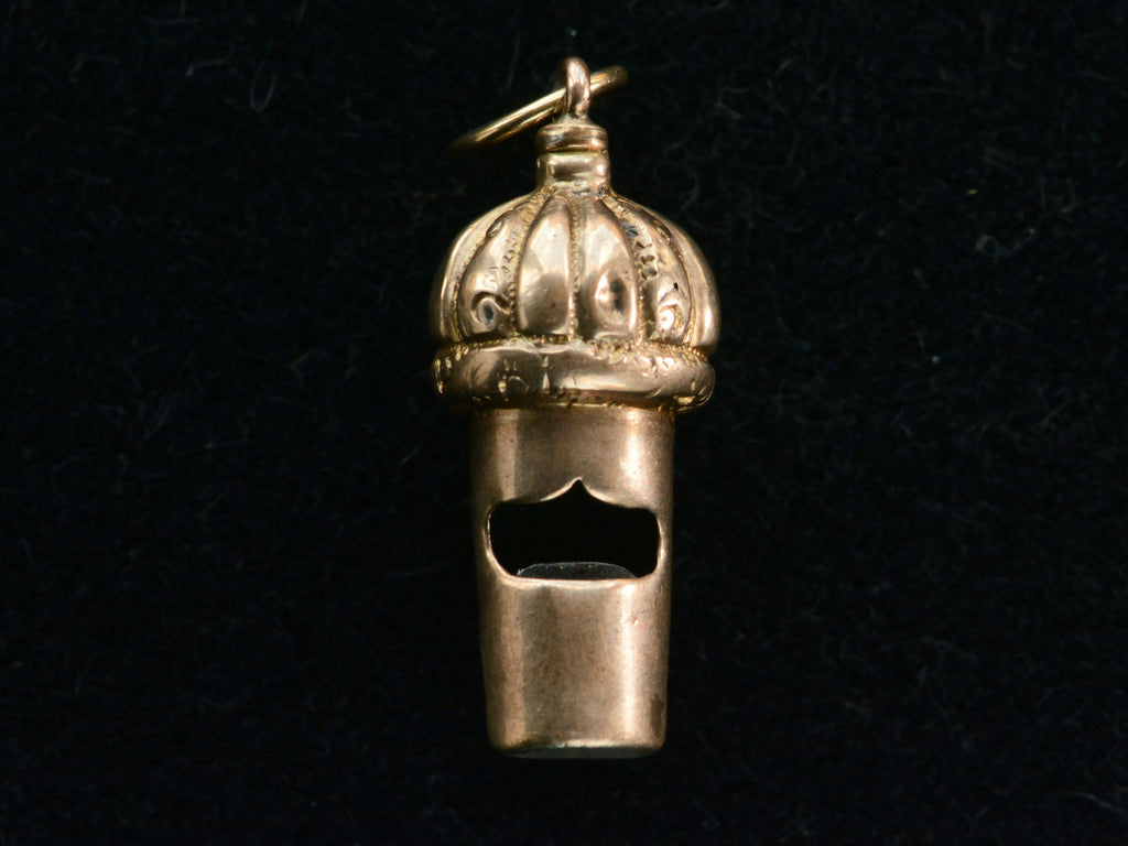 c1890 Gold Whistle Pendant (on black background)