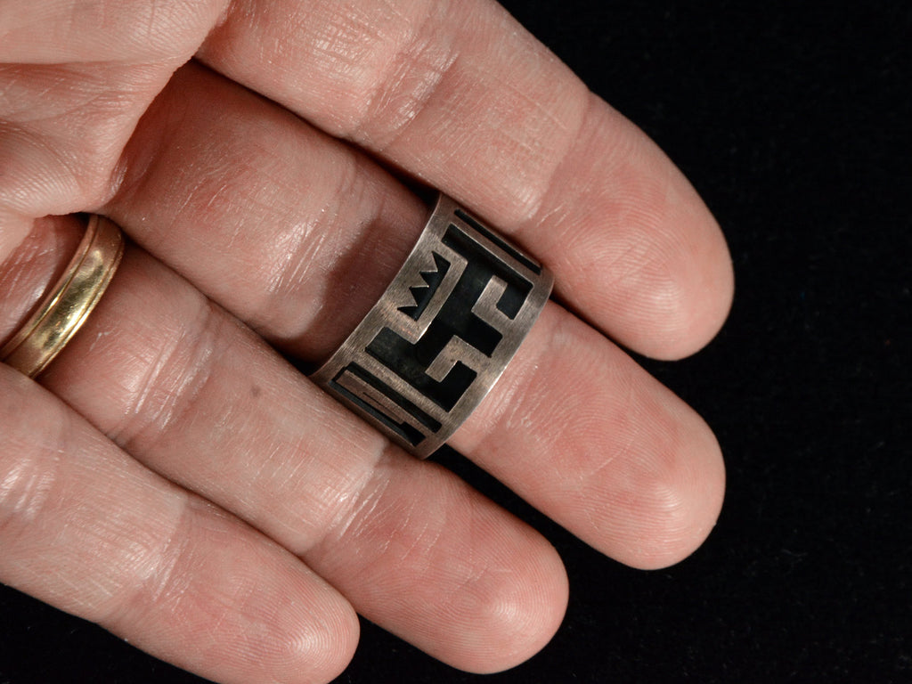 c1970 Geometric Mexican Ring (on finger for scale)