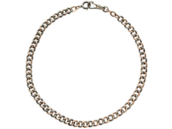 A c1900 Heavy Niello Chain with Alternating Links of Gold and Striped Black Niello (shown on white background)