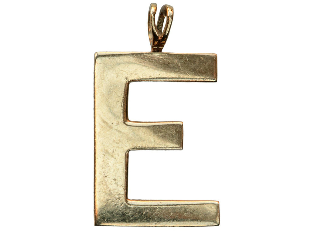 Vintage Gold Letter E Pendant (on white background)
