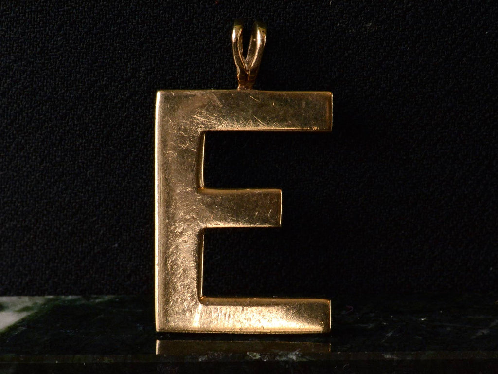 Vintage Gold Letter E Pendant (on black background)