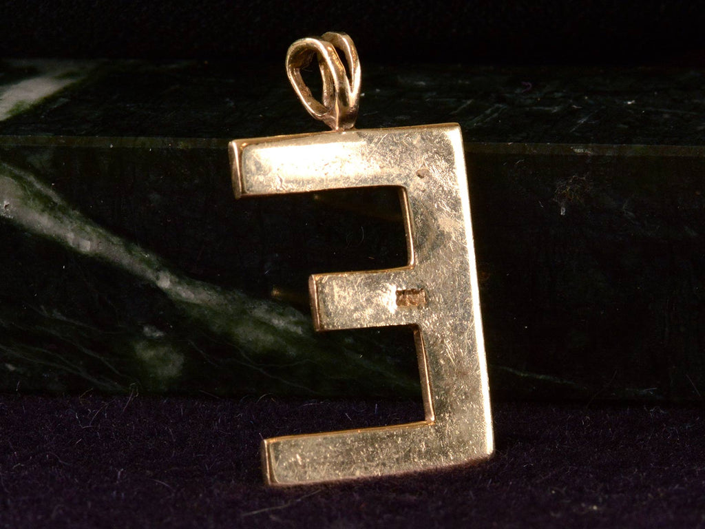 Vintage Gold Letter E Pendant (backside)