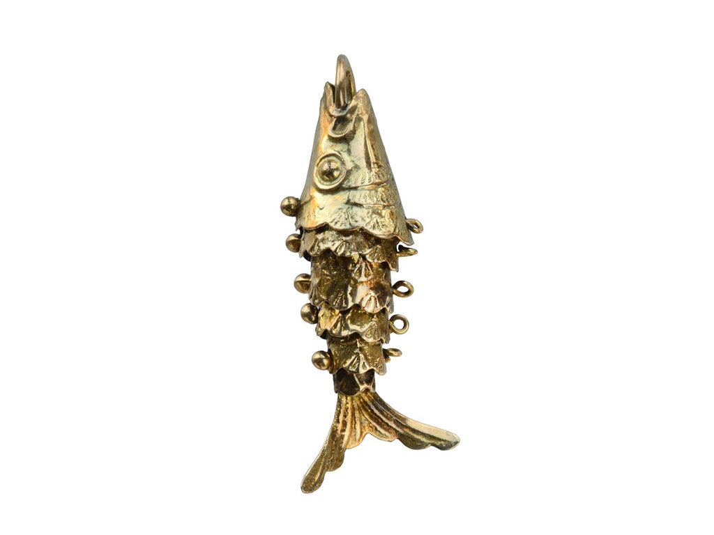 Vintage Gold Articulated Fish Charm (on white background)