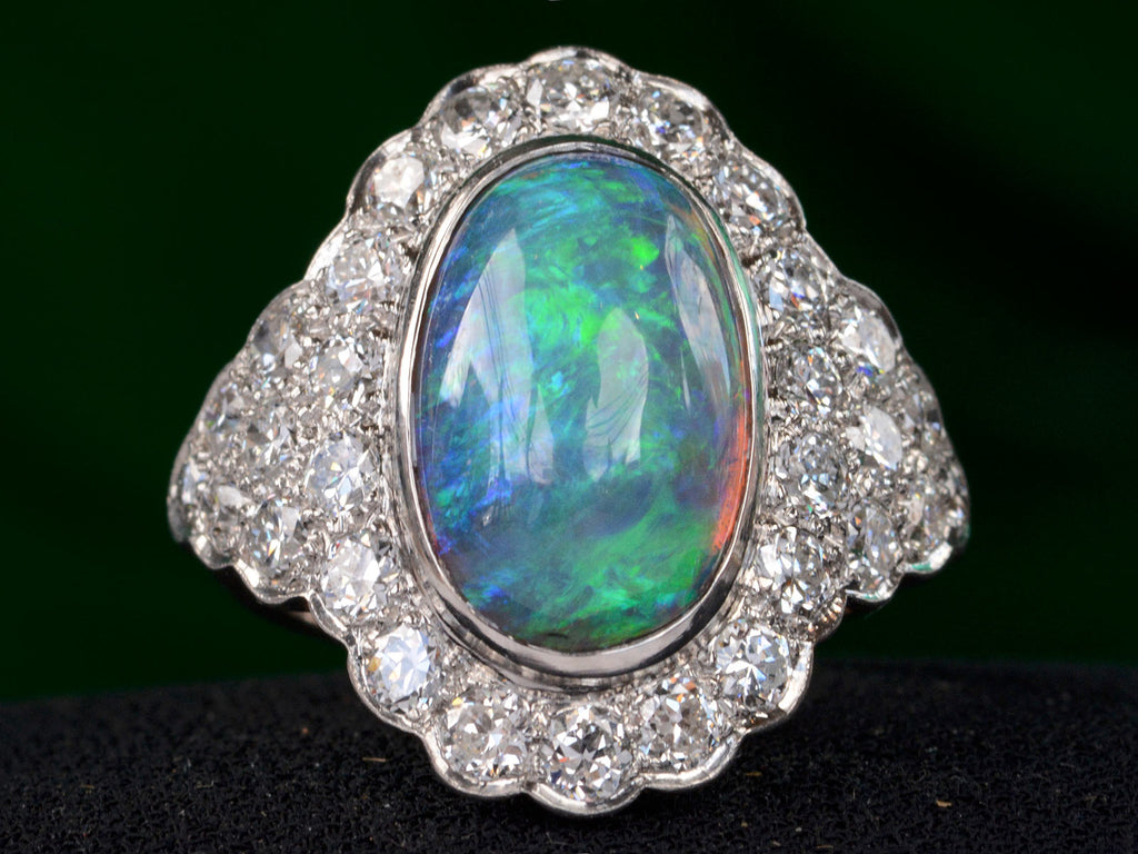 1940s Art Deco Opal and Diamond Ring