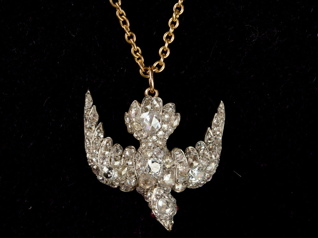 c1890 Diamond Bird Pendant (on black background)