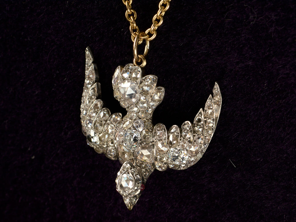c1890 Diamond Bird Pendant (right side view)