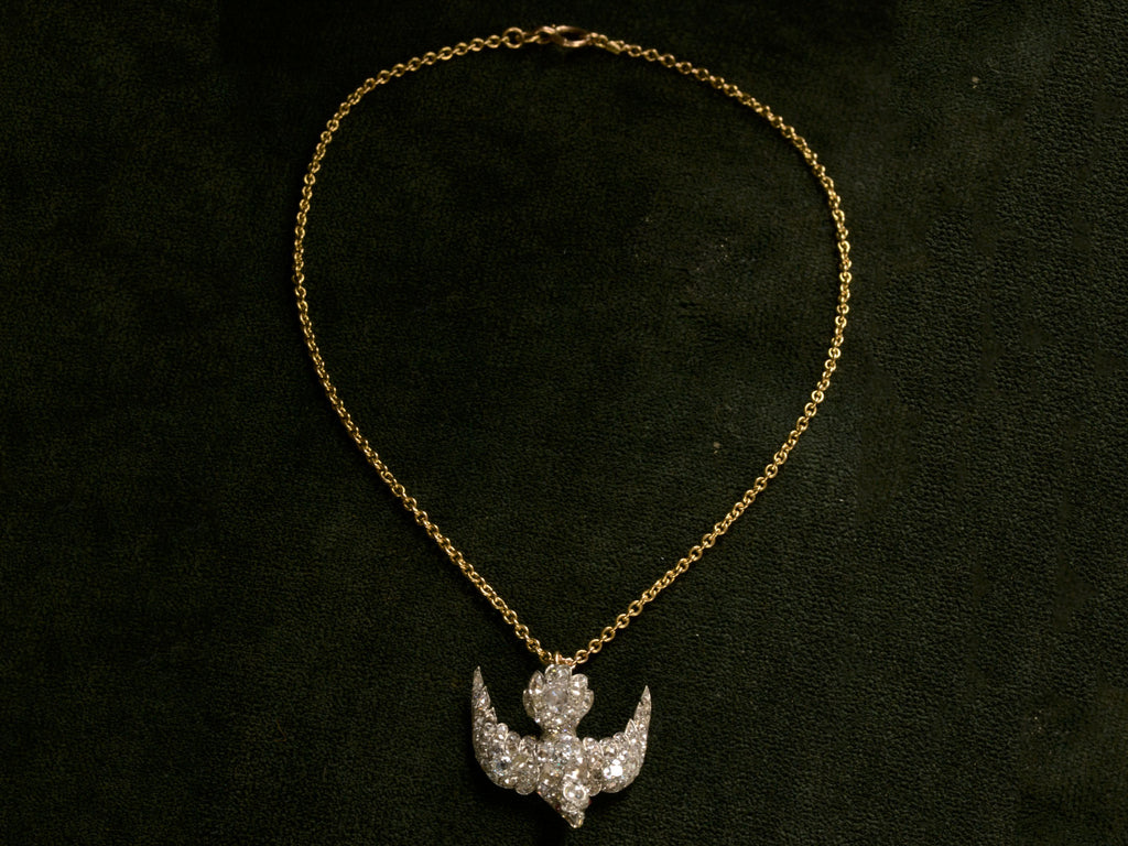 c1890 Diamond Bird Pendant (profile view)