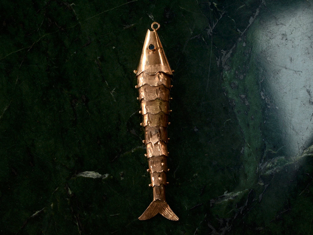 Vintage Articulated Fish Pendant (on black background)