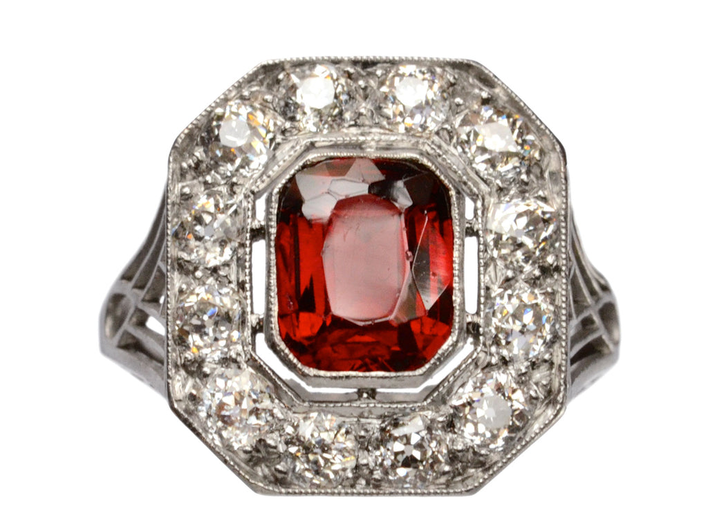 1920s Deco Garnet & Diamond Ring