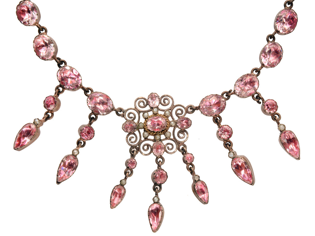 c1880 French Pink Paste Necklace (on white background)