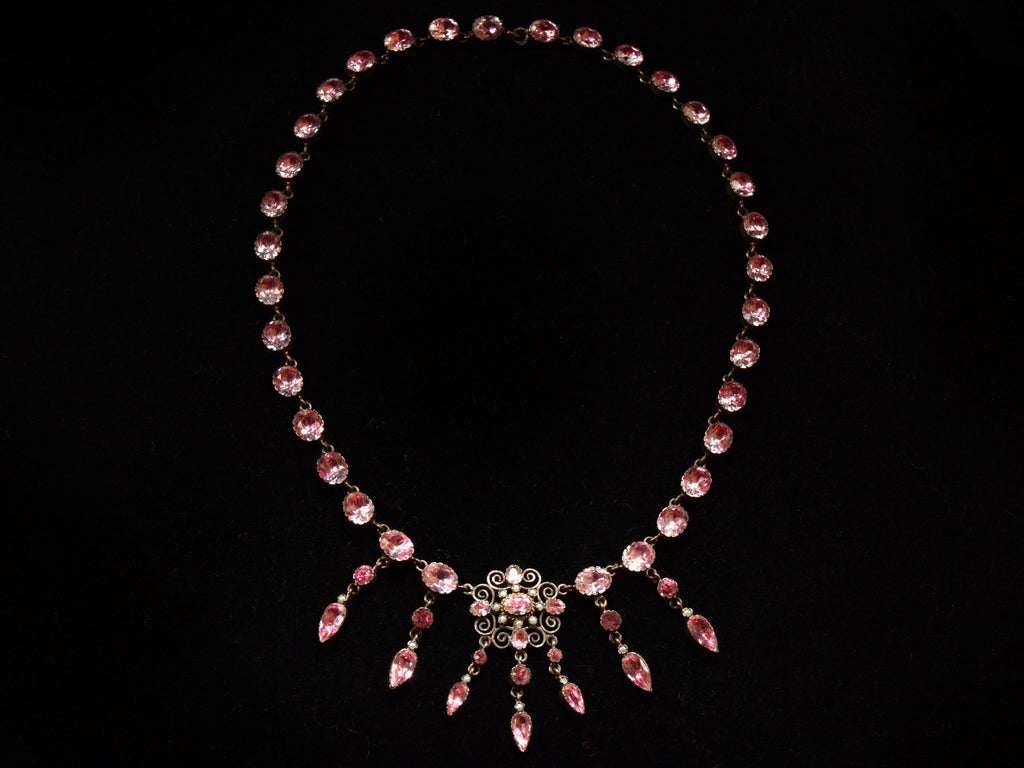 c1880 French Pink Paste Necklace (on black background)