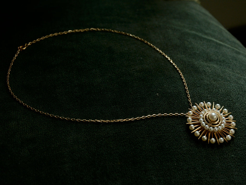 1950s Pearl Sunburst Necklace (profile view)