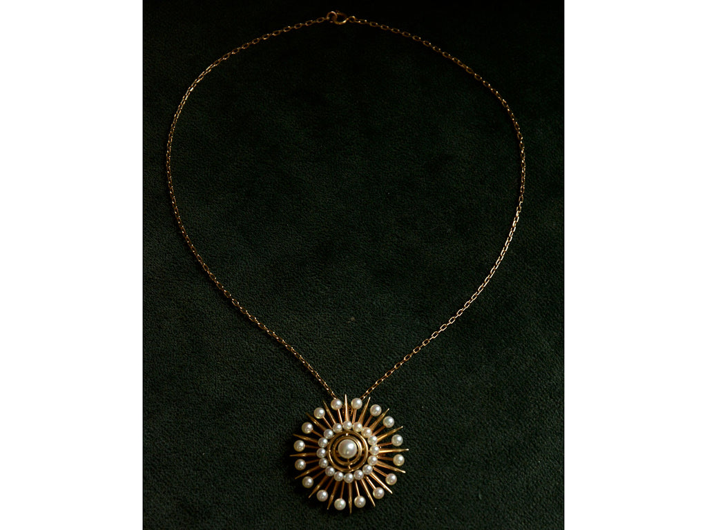 1950s Pearl Sunburst Necklace (profile view)