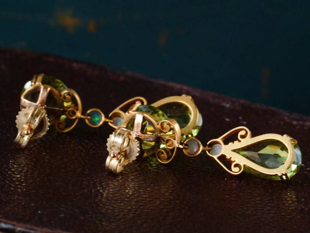 Art Nouveau Peridot & Opal Earrings