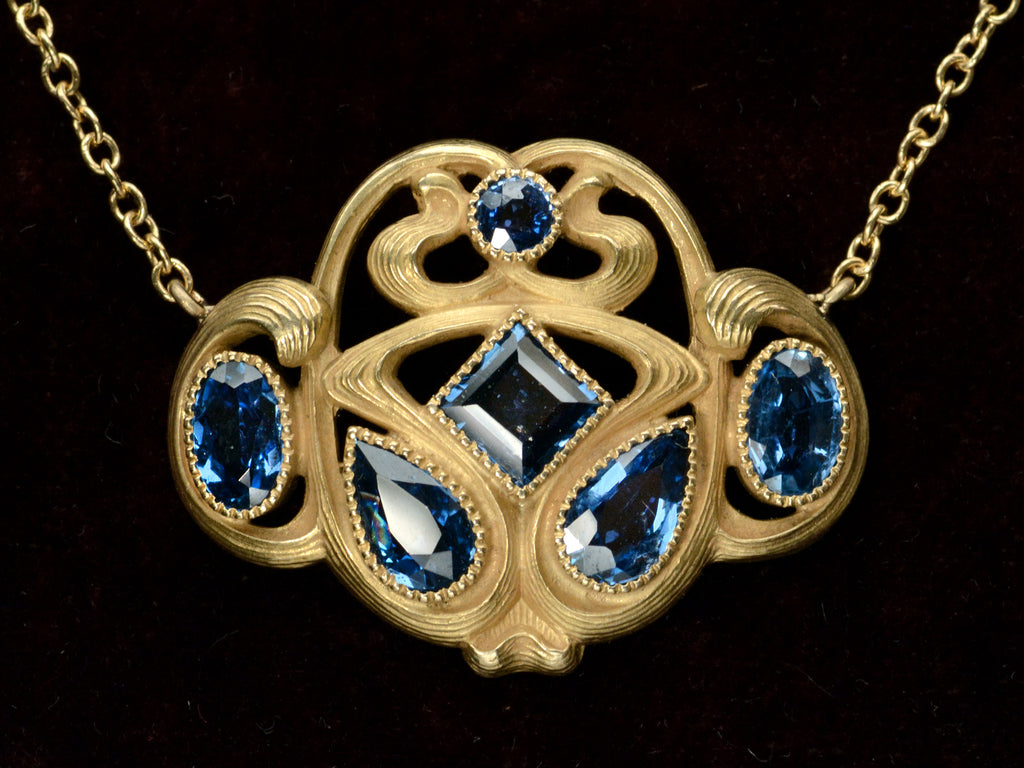 c1910 Sapphire Pendant Necklace (on black background)