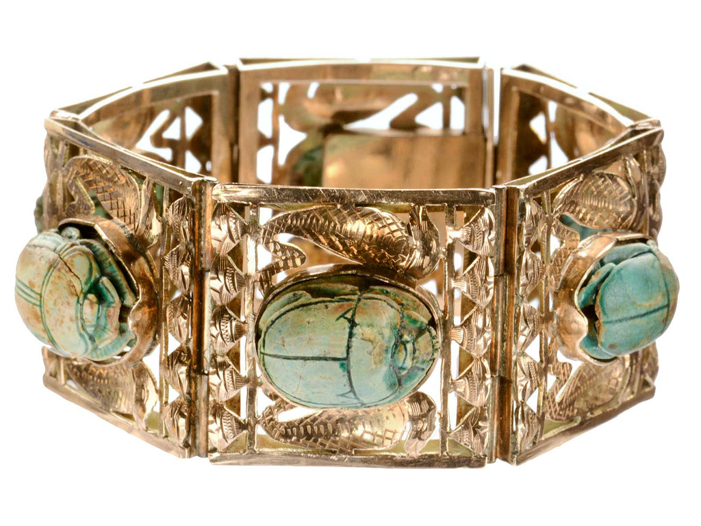 1890s Egyptian Revival Scarab Bracelet (on white background)