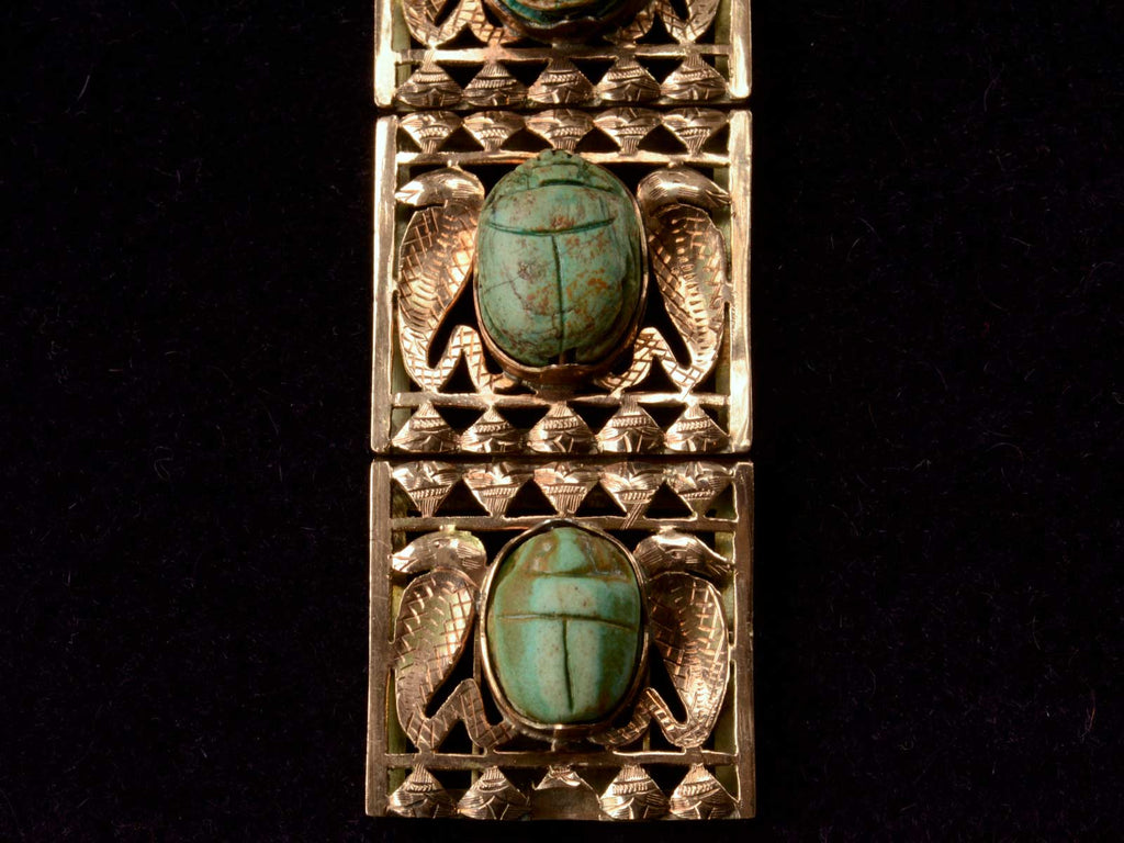 1890s Egyptian Revival Scarab Bracelet (close up view)