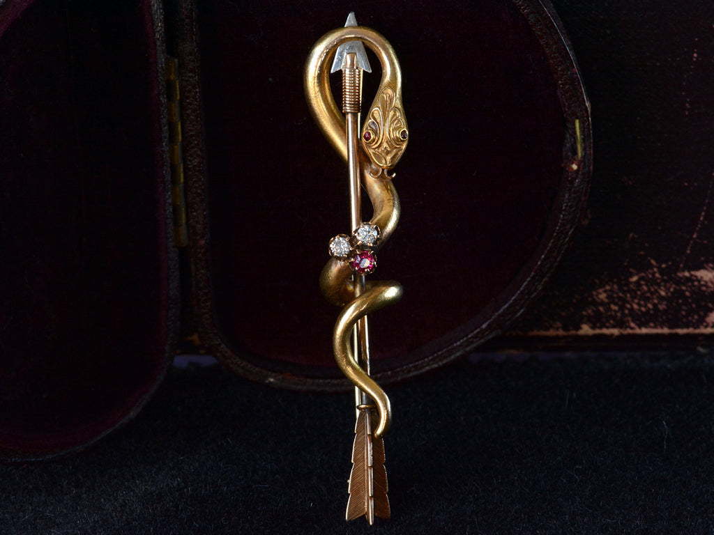 c1890 Snake & Arrow Brooch (on dark background)