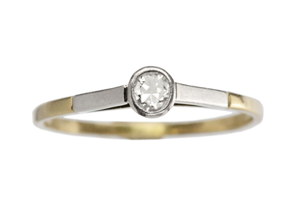 c1930 Bezel Set ~0.10ct Solitaire Ring in Platinum and Yellow Gold (shown on white background)