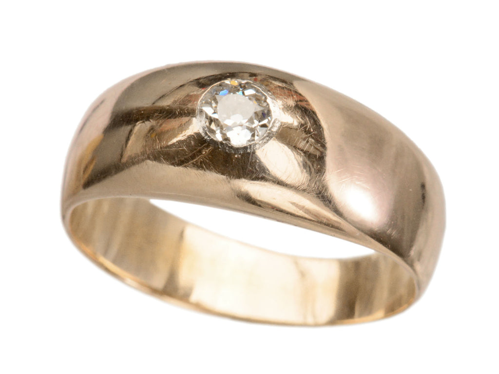 Angled view of c1890 Victorian Rose Gold and Diamond Stirrup Ring (on white background)
