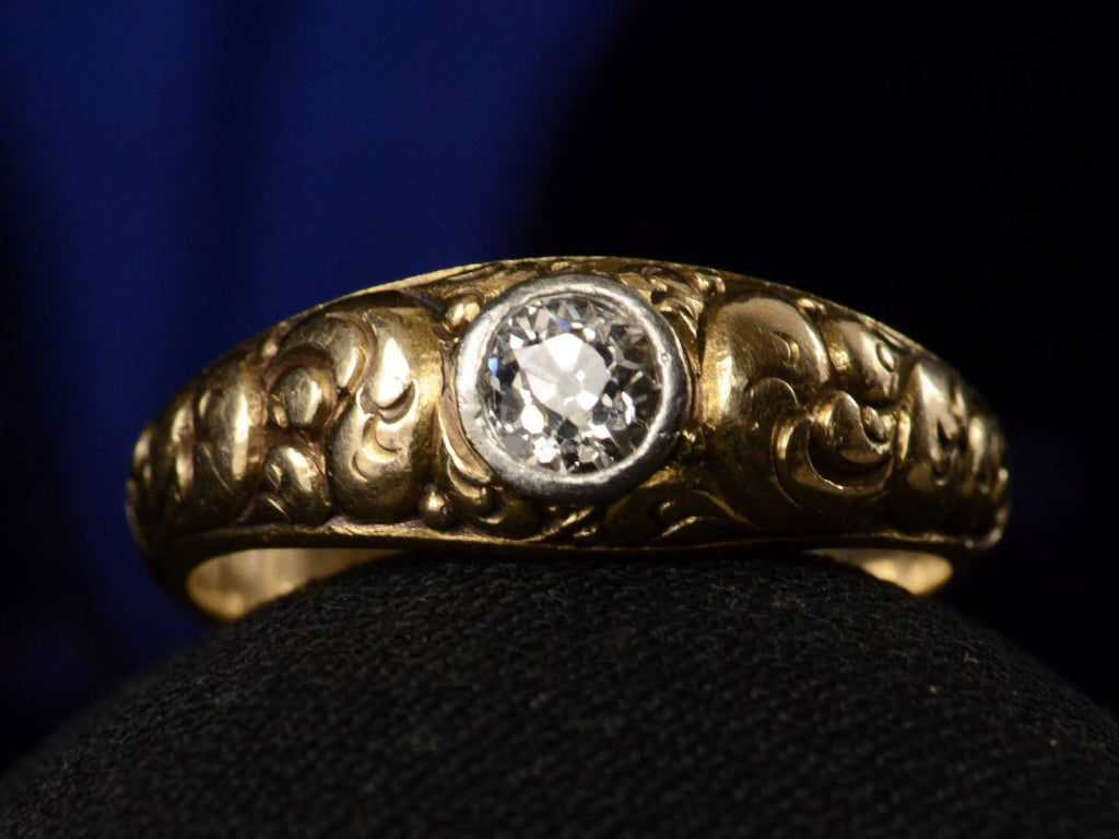 Front view of c1900 0.40ct Diamond Yellow Gold Ring (shown on black background)