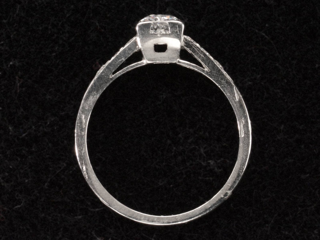 Side profile view of c1930 0.50ct Diamond Engagement Ring in Platinum (shown on dark background)