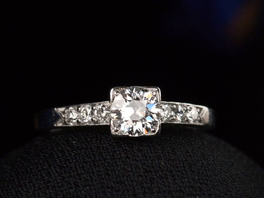 Front view of c1930 0.50ct Diamond Engagement Ring in Platinum (shown on dark background)