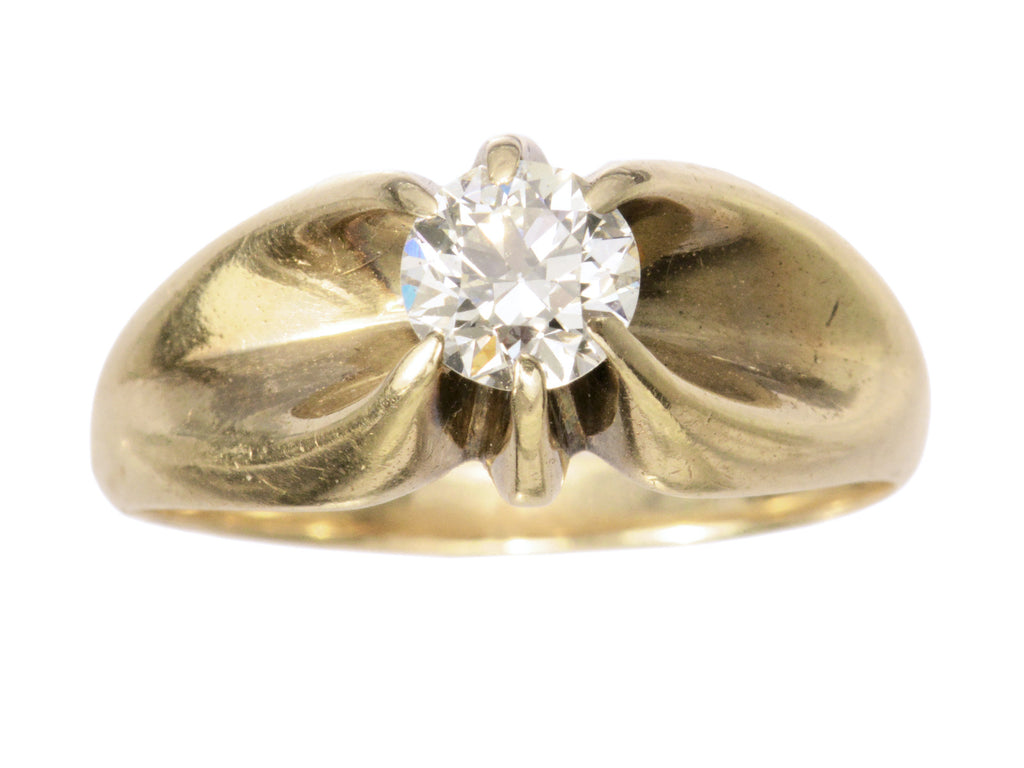 Old European Cut Diamond Solitaire in Wide 14K Yellow Gold Mounting (shown on white background)
