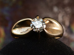 thumbnail of Front view of Old European Cut Diamond Solitaire in Wide 14K Yellow Gold Mounting (shown on dark background)