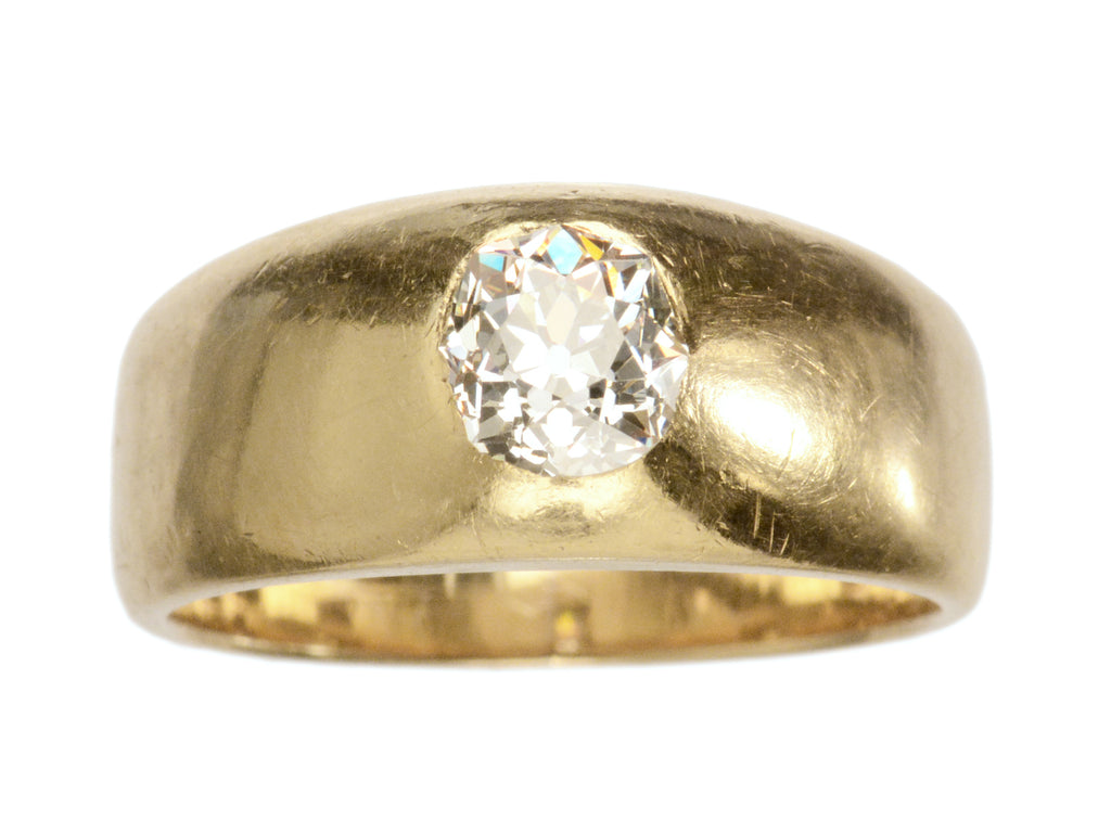 c1890 Yellow Gold Gypsy Ring with 0.80ct Old Mine Cut Diamond (on white background)