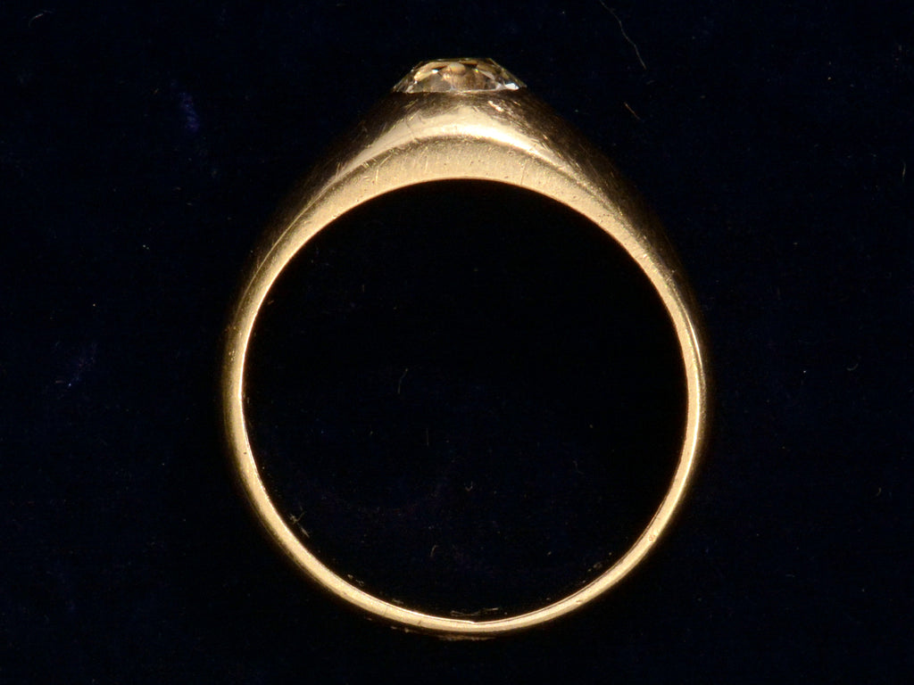 c1890 Yellow Gold Gypsy Ring with 0.80ct Old Mine Cut Diamond (side profile on black background)