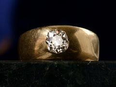 thumbnail of c1890 Yellow Gold Gypsy Ring with 0.80ct Old Mine Cut Diamond (front view on dark background)