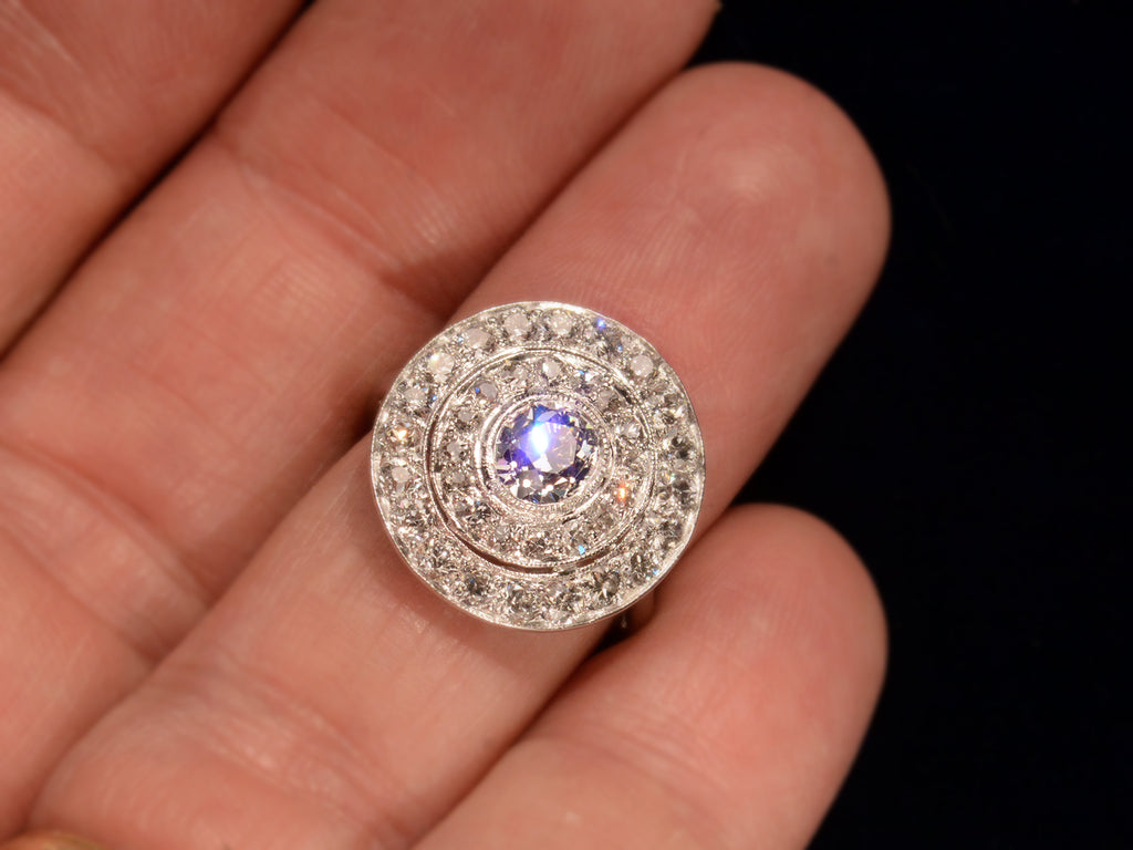 c1920 Art Deco Diamond Cluster Ring (on finger for scale)