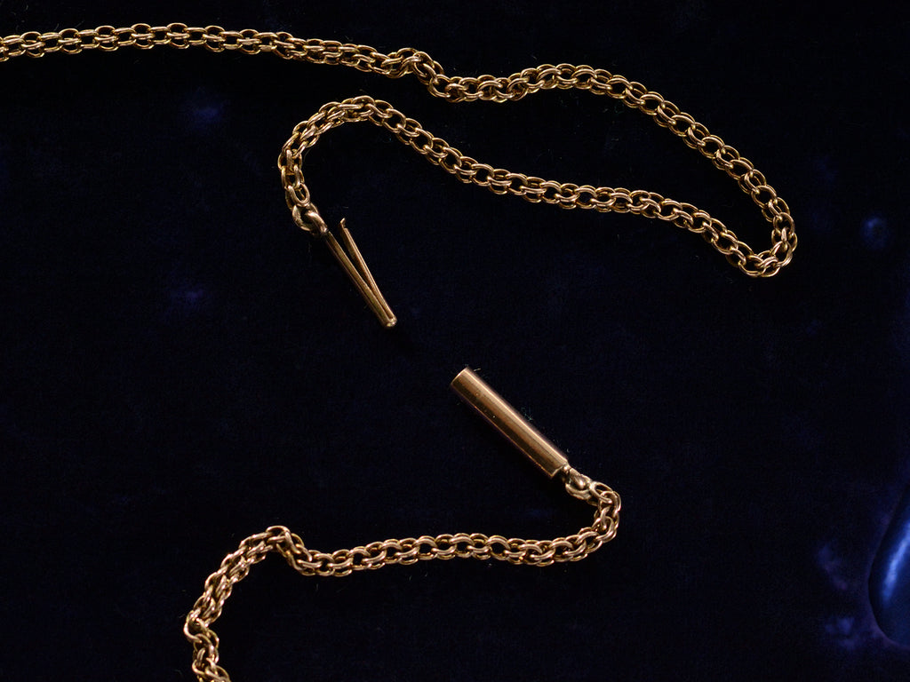 Detail of c1890 Victorian 10K Chain (showing barrel clasp open)