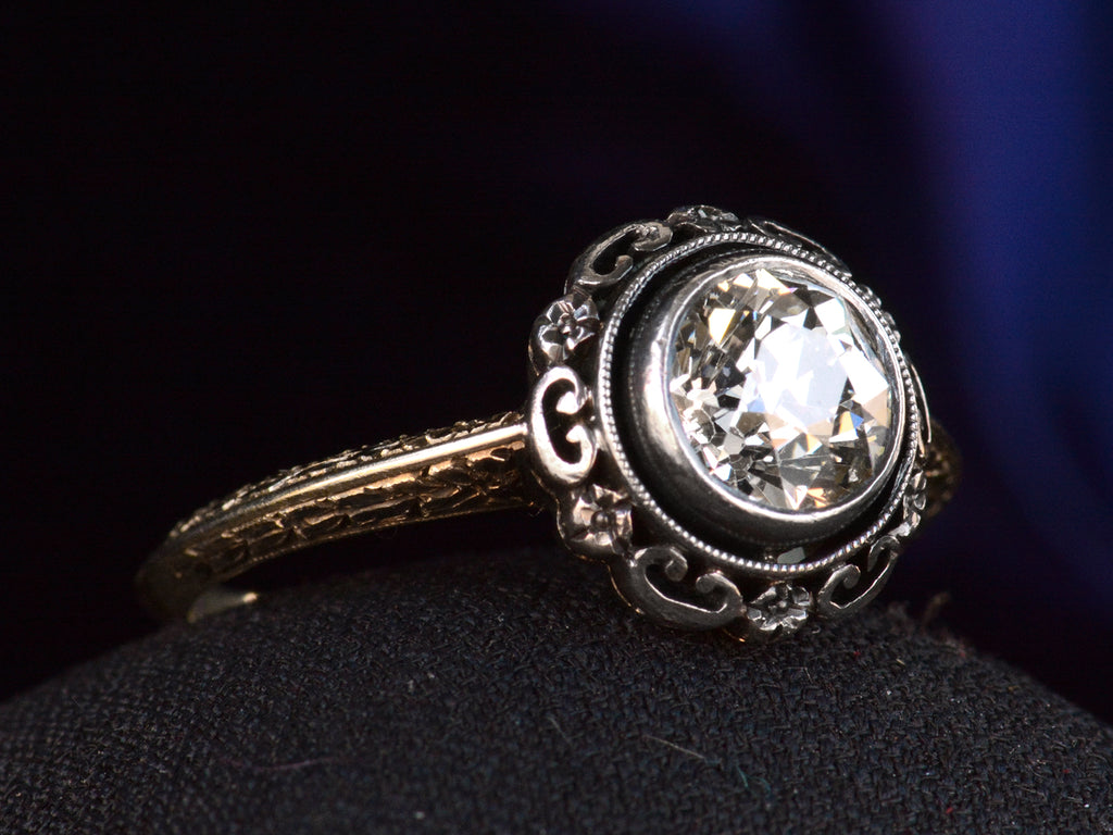 Left angled view of c1900 1.30ct Engagement Ring (shown on dark background)