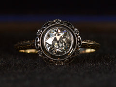 thumbnail of Detail view of diamond in c1900 engagement ring, shown on dark background