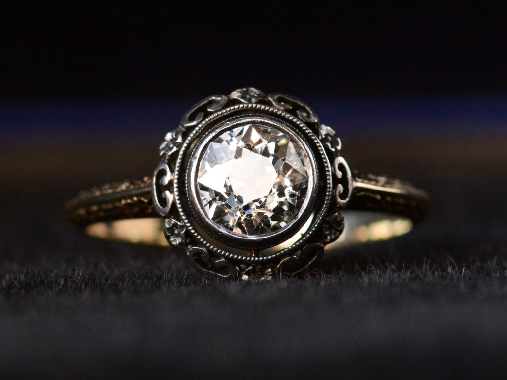 Front view of c1900 1.30ct Engagement Ring (shown on dark background)