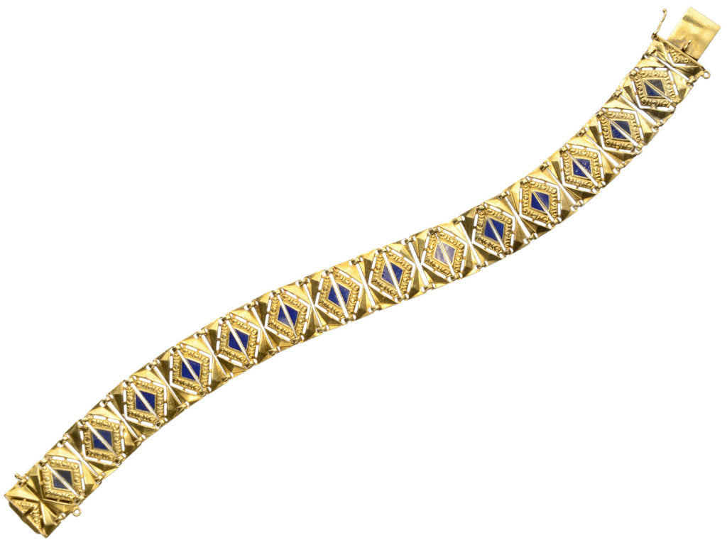 c1920 Blue Enamel and 18K Yellow Gold Bracelet (shown on white background)