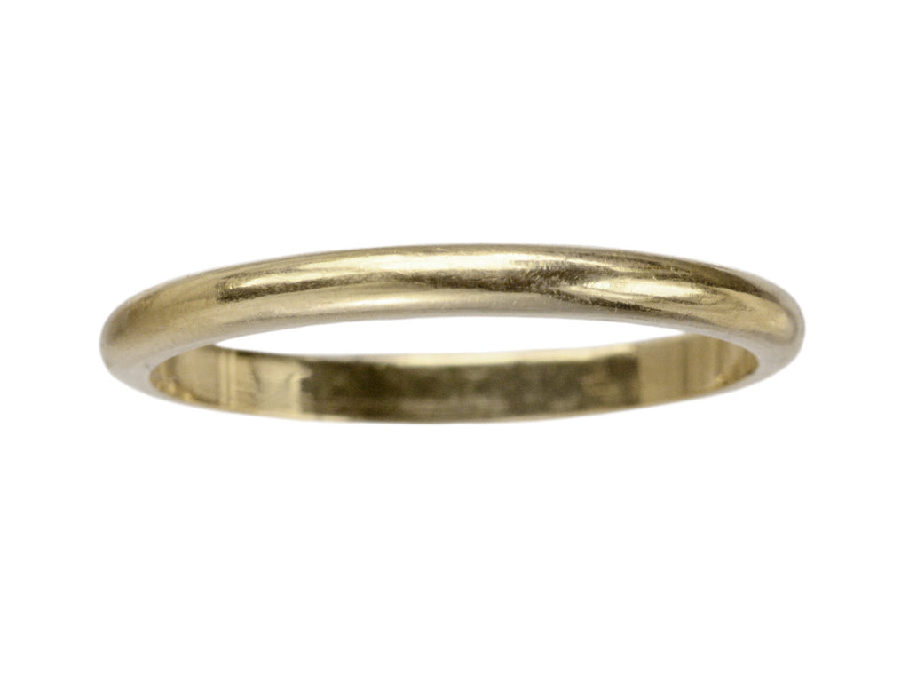 Vintage rounded 2.0mm wide gold wedding band on white background.