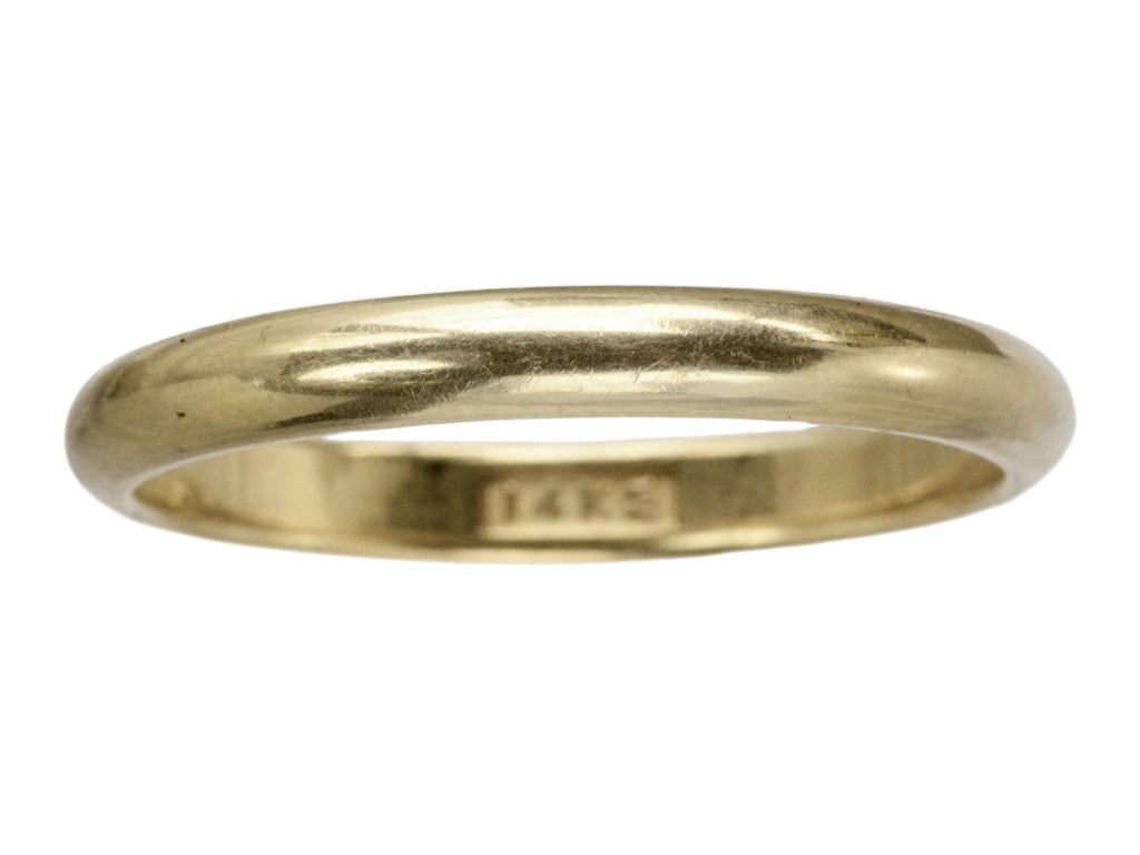 A 3.0mm wide rounded 14K yellow gold men's wedding band with a "14K" stamp visible inside. Shown on white background.