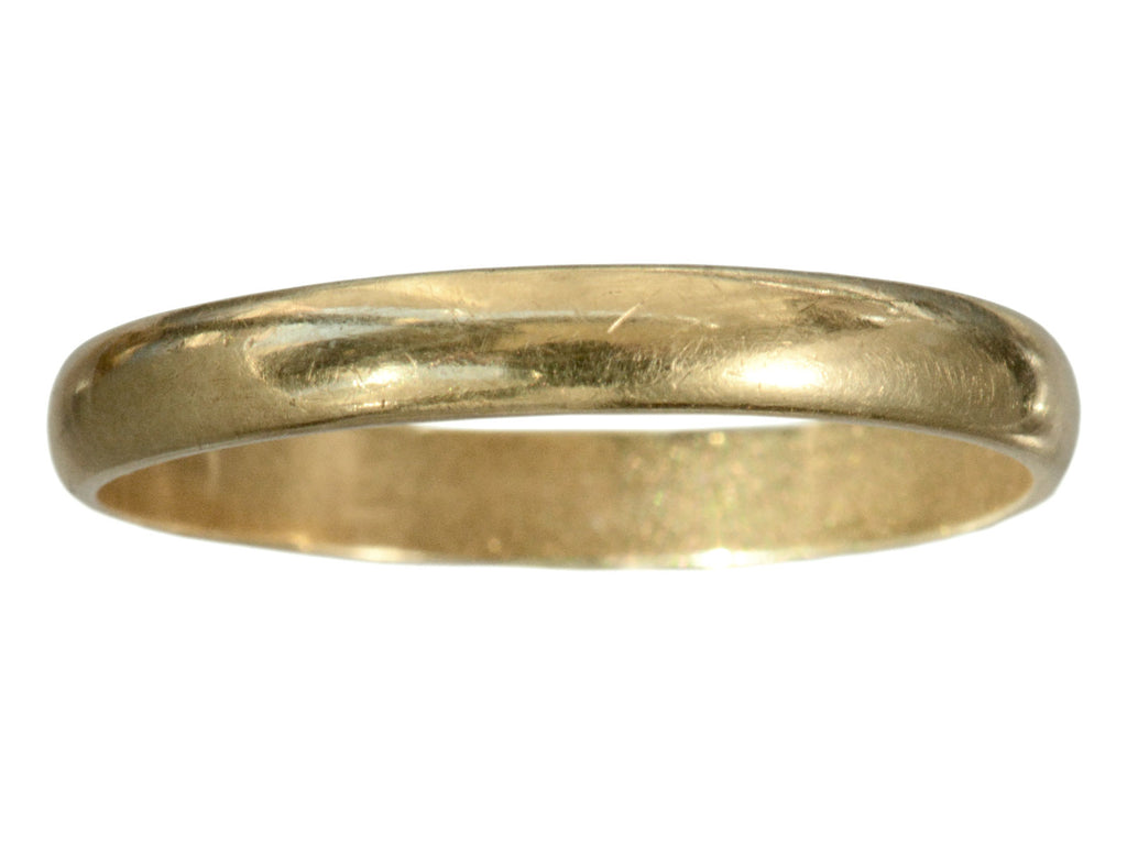A vintage c1940 3.3mm wide men's 18K yellow gold band, shown on white background.