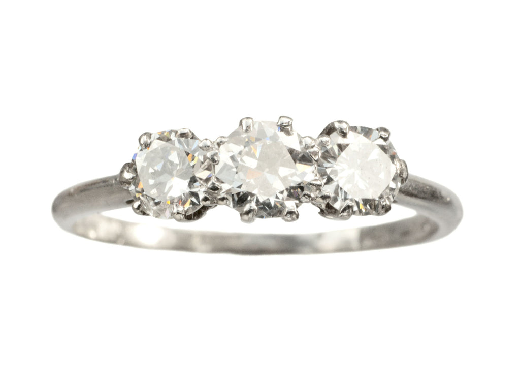 Simple c1920 Three Diamond Ring in Platinum (on white background)